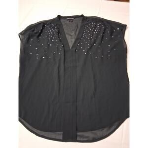 Victoria's Secret Black Sheer Star Embellished Short Sleeve Boxy Blouse Size M
